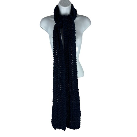 Handmade Navy Blue Knit Scarf For Adults - Cozy Winter Accessory - Picture 2 of 4